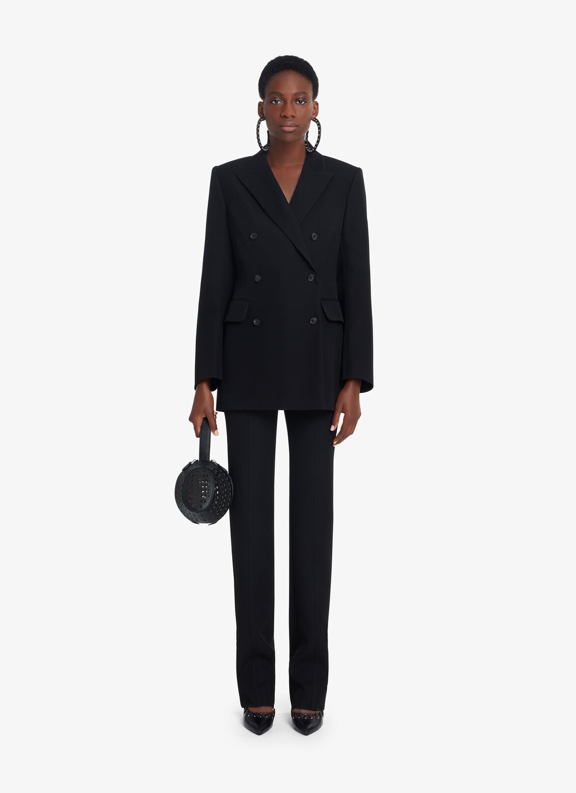 TAILORED DOUBLE-BREASTED WOOL GABARDINE JACKET ALAÏA BLACK TAILORED DOUBLE-BREASTED WOOL GABARDINE JACKET